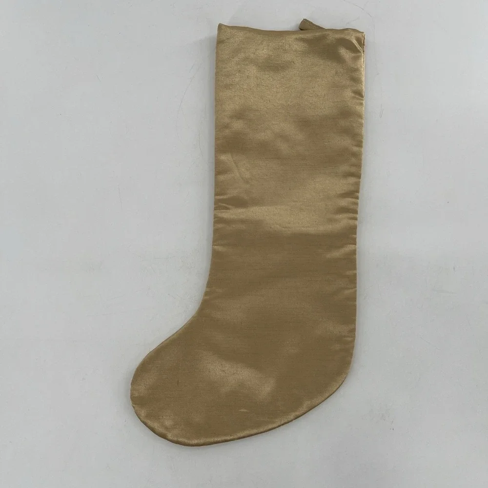 Santas Best Christmas Eve Stocking Gold Metallic Velvet Poinsettia Embroider 21